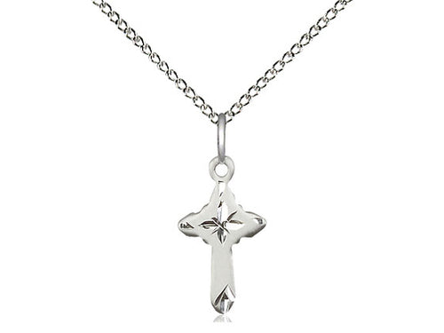 Sterling Silver Cross Pendant on a 18 inch Sterling Silver Light Curb Chain - Unique Catholic Gifts