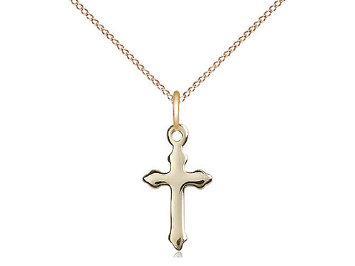 14kt Gold Filled Cross Pendant on a 18 inch Gold Filled Light Curb Chain - Unique Catholic Gifts