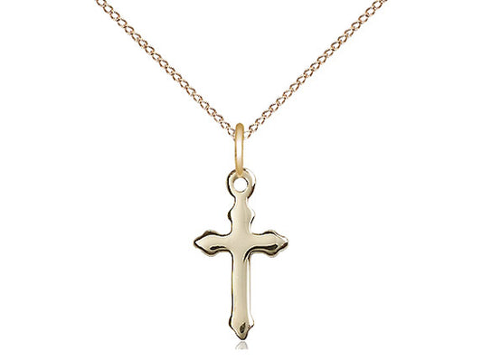 14kt Gold Filled Cross Pendant on a 18 inch Gold Filled Light Curb Chain - Unique Catholic Gifts
