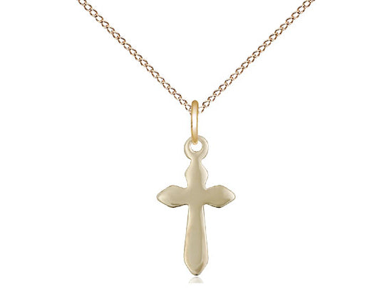 14kt Gold Filled Cross Pendant on a 18 inch Gold Filled Light Curb Chain - Unique Catholic Gifts