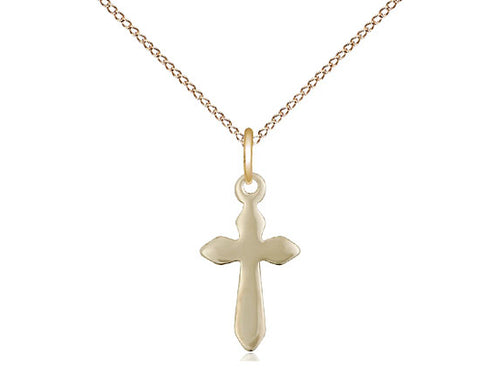 14kt Gold Filled Cross Pendant on a 18 inch Gold Filled Light Curb Chain - Unique Catholic Gifts