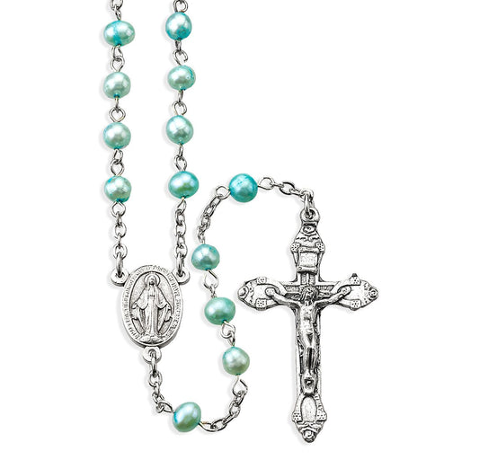 Imitation Light Blue Pear Rosary - Unique Catholic Gifts
