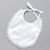 Baptismal Bib with Embossed Imprint and Lace (white) - Unique Catholic Gifts
