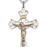 Two-Tone Sterling Silver Crucifix with Gold Filled Corpus (1 1/4") - Unique Catholic Gifts