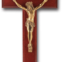 Dark Cherry Cross  Crucifix with Museum Gold Plated Corpus 10" - Unique Catholic Gifts