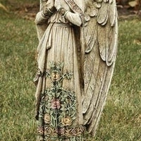 Praying Angel Garden Statue; Rose Design on Gown 24"H - Unique Catholic Gifts