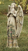 Praying Angel Garden Statue; Rose Design on Gown 24"H - Unique Catholic Gifts