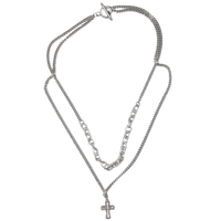 2 Strand Silver-Tone Chain Necklace with Cross - Unique Catholic Gifts