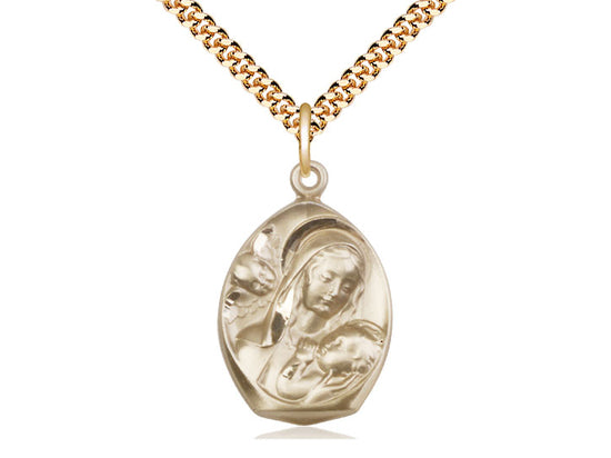 4kt Gold Filled Madonna & Child Pendant on a 24 inch Gold Plate Heavy Curb Chain - Unique Catholic Gifts