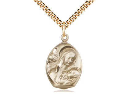 4kt Gold Filled Madonna & Child Pendant on a 24 inch Gold Plate Heavy Curb Chain - Unique Catholic Gifts