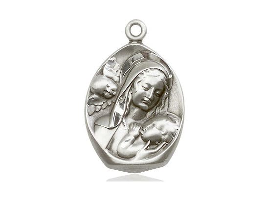 Sterling Silver Madonna & Child Pendant on a 18 inch Sterling Silver Light Curb Chain - Unique Catholic Gifts