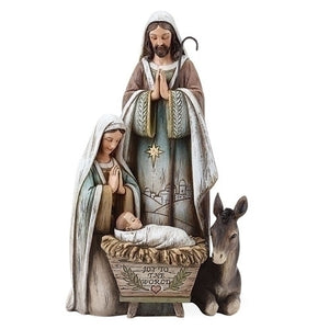 10.5" Holy Family with Donkey Nativity Decoration - Unique Catholic Gifts