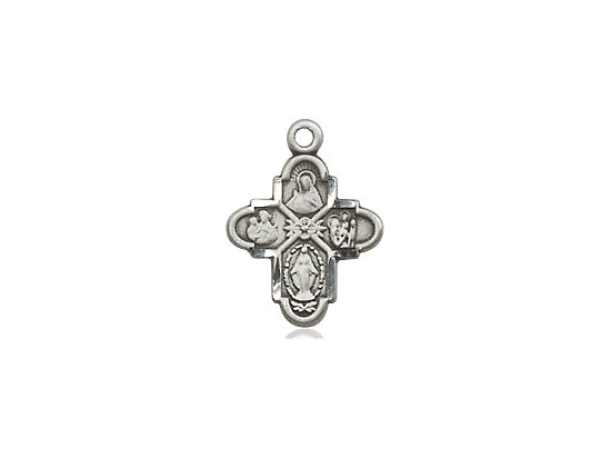 Sterling Silver 4-Way Pendant with 18 inch Sterling Silver Light Curb Chain - Unique Catholic Gifts