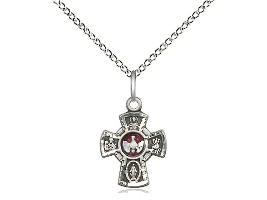 Sterling Silver 5-Way Pendant on a 18 inch Sterling Silver Light Curb Chain - Unique Catholic Gifts
