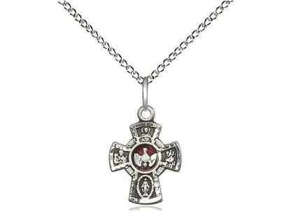 Sterling Silver 5-Way Pendant on a 18 inch Sterling Silver Light Curb Chain - Unique Catholic Gifts