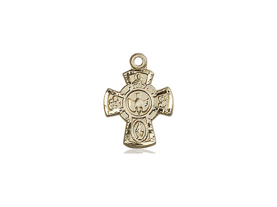 14kt Gold Filled 5-Way Pendant on a 18 inch Gold Filled Light Curb Chain - Unique Catholic Gifts