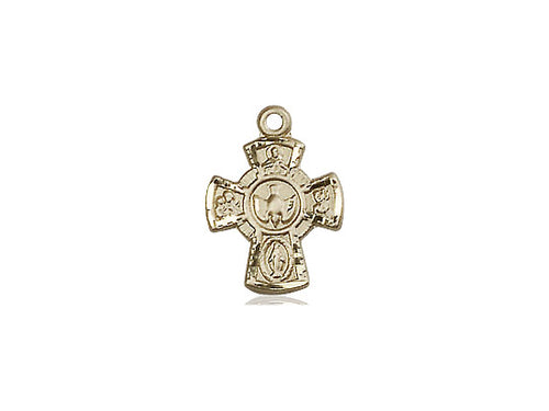 14kt Gold Filled 5-Way Pendant on a 18 inch Gold Filled Light Curb Chain - Unique Catholic Gifts