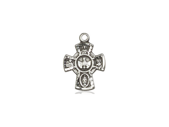 Sterling Silver 5-Way Pendant on a 18 inch Sterling Silver Light Curb Chain - Unique Catholic Gifts