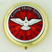 Silver toned Holy Spirit Pyx with Red Enamel 2 3/8" Made in Italy - Unique Catholic Gifts
