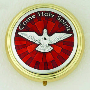 Silver toned Holy Spirit Pyx with Red Enamel 2" Made in Italy - Unique Catholic Gifts