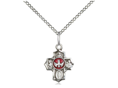 Sterling Silver 5-Way Pendant on a 18 inch Sterling Silver Light Curb Chain - Unique Catholic Gifts