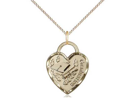 14kt Gold Filled Graduation Heart Pendant on a 18 inch Gold Filled Light Curb Chain - Unique Catholic Gifts