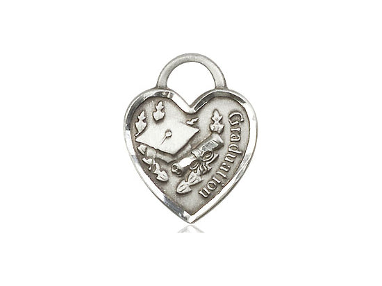 Sterling Silver Graduation Heart Pendant on a 18 inch Sterling Silver Light Curb Chain - Unique Catholic Gifts