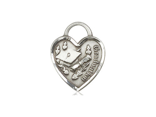 Sterling Silver Graduation Heart Pendant on a 18 inch Sterling Silver Light Curb Chain - Unique Catholic Gifts