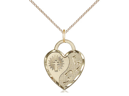 14kt Gold Filled Footprints Heart Pendant on a 18 inch Gold Filled Light Curb Chain - Unique Catholic Gifts