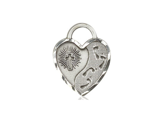 Sterling Silver Footprints Heart Pendant on a 18 inch Sterling Silver Light Curb Chain - Unique Catholic Gifts