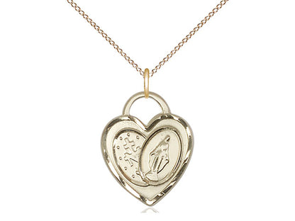 14kt Gold Filled Miraculous Heart Pendant on a 18 inch Gold Filled Light Curb Chain - Unique Catholic Gifts