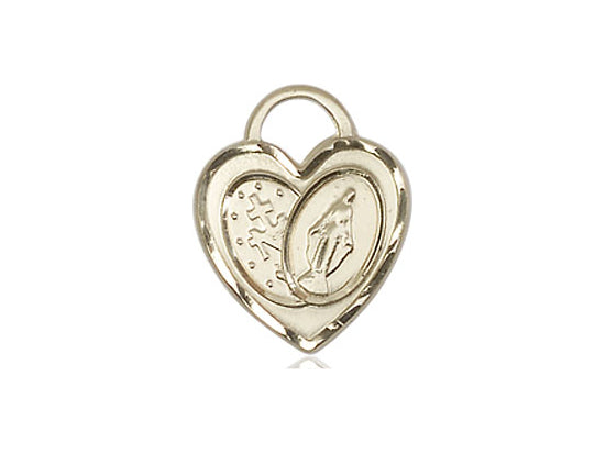 14kt Gold Filled Miraculous Heart Pendant on a 18 inch Gold Filled Light Curb Chain - Unique Catholic Gifts