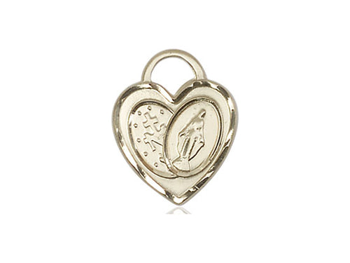 14kt Gold Filled Miraculous Heart Pendant on a 18 inch Gold Filled Light Curb Chain - Unique Catholic Gifts