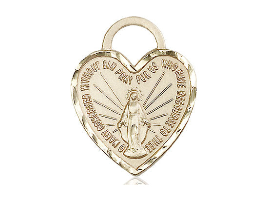 14kt Gold Filled Miraculous Heart Pendant on a 24 inch Gold Plate Heavy Curb Chain - Unique Catholic Gifts