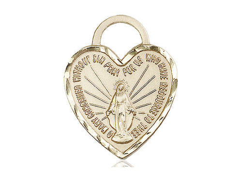 14kt Gold Filled Miraculous Heart Pendant on a 24 inch Gold Plate Heavy Curb Chain - Unique Catholic Gifts