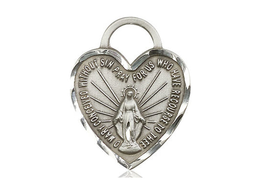 Sterling Silver Miraculous Heart Pendant on a 18 inch Sterling Silver Light Curb Chain - Unique Catholic Gifts