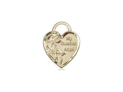 14kt Gold Filled Guardian Angel Heart Pendant on a 18 inch Gold Filled Light Curb Chain - Unique Catholic Gifts