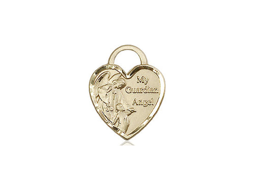 14kt Gold Filled Guardian Angel Heart Pendant on a 18 inch Gold Filled Light Curb Chain - Unique Catholic Gifts