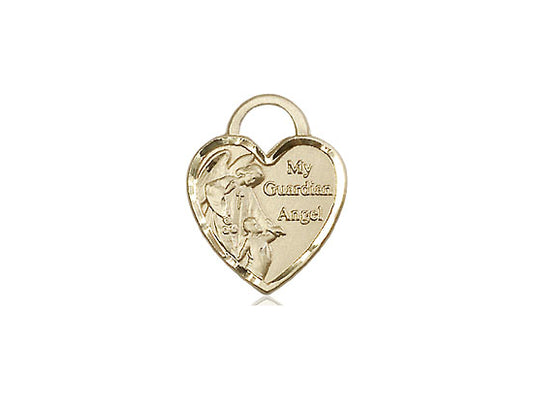 14kt Gold Filled Guardian Angel Heart Pendant on a 18 inch Gold Filled Light Curb Chain - Unique Catholic Gifts