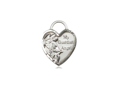 Sterling Silver Guardian Angel Heart Pendant on a 18 inch Sterling Silver Light Curb Chain - Unique Catholic Gifts