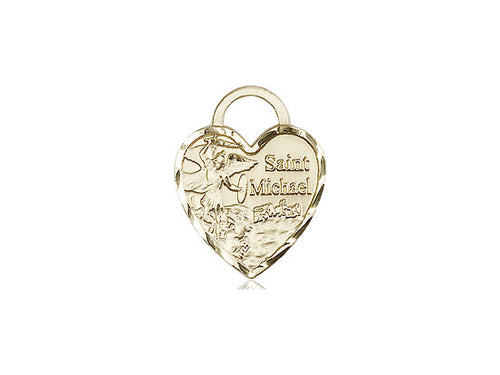 14kt Gold Filled St Michael Heart Pendant on a 18 inch Gold Filled Light Curb Chain - Unique Catholic Gifts
