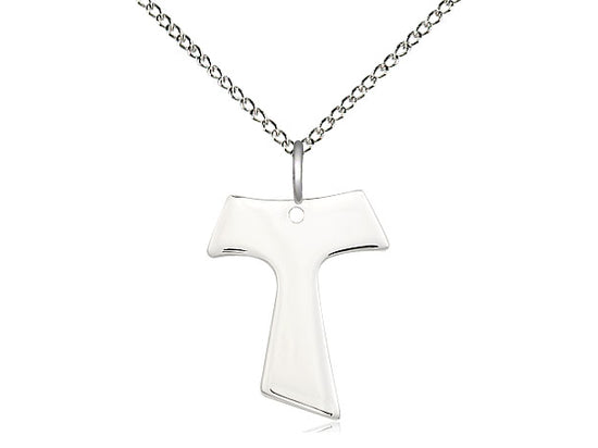 Sterling Silver Tau Cross Pendant on a 18 inch Sterling Silver Light Curb Chain - Unique Catholic Gifts