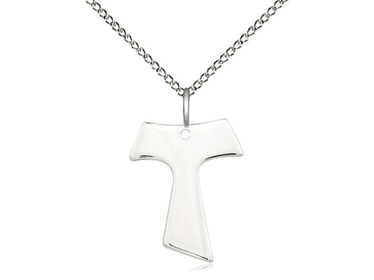 Sterling Silver Tau Cross Pendant on a 18 inch Sterling Silver Light Curb Chain - Unique Catholic Gifts