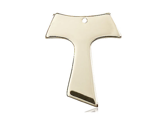 14kt Gold Filled Tau Cross Pendant on a 24 inch Gold Plate Heavy Curb Chain - Unique Catholic Gifts