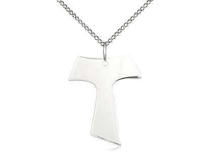 Sterling Silver Tau Cross Pendant on a 18 inch Sterling Silver Light Curb Chain - Unique Catholic Gifts