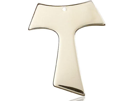 14kt Gold Filled Tau Cross Pendant on a 24 inch Gold Plate Heavy Curb Chain - Unique Catholic Gifts