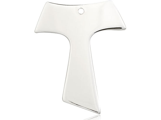 Sterling Silver Tau Cross Pendant on a 24 inch Light Rhodium Heavy Curb Chain - Unique Catholic Gifts