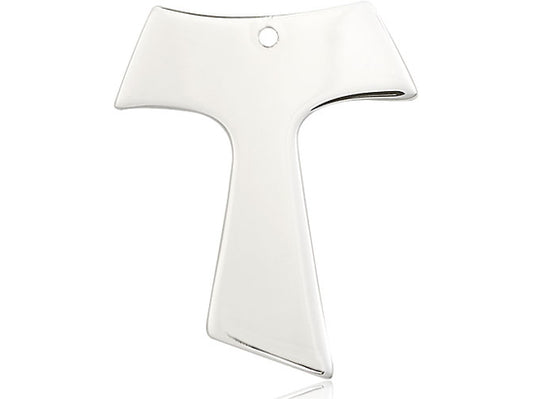 Sterling Silver Tau Cross Pendant on a 24 inch Light Rhodium Heavy Curb Chain - Unique Catholic Gifts