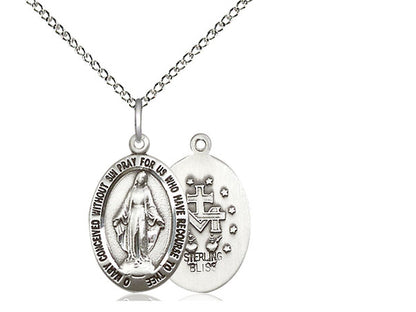 Sterling Silver Miraculous Pendant on a 18 inch Sterling Silver Light Curb Chain. - Unique Catholic Gifts