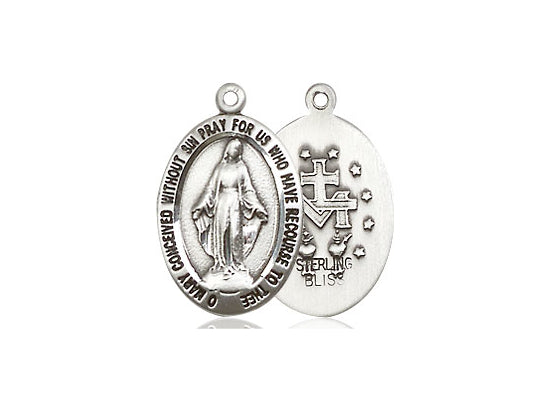 Sterling Silver Miraculous Pendant on a 18 inch Sterling Silver Light Curb Chain. - Unique Catholic Gifts